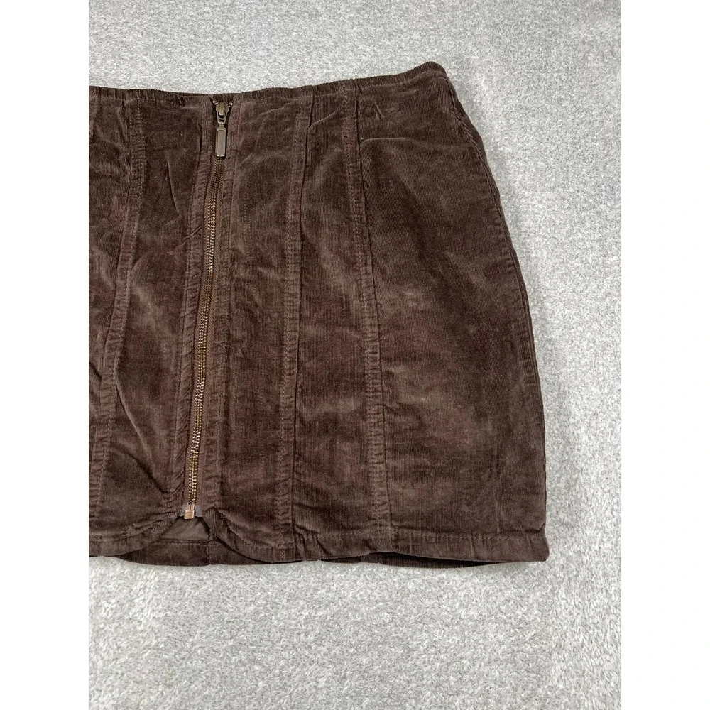 We The Free Free People Brown Corduroy Mini Skirt Size‎ 6 Front Zip Seamed Boho